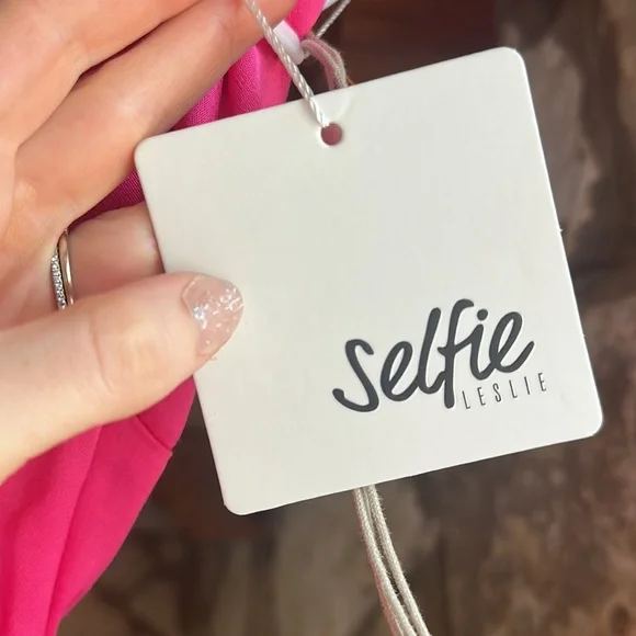 NWT Selfie Leslie DON'T WAIT UP ONE SHOULDER WAIST TIE DRESS HOT PINK - Picture 6 of 6